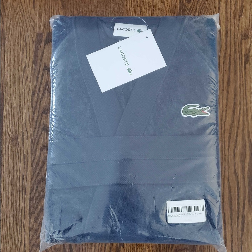 Lacoste Logo Patch 100% Cotton Pique Bath Robe, Black Iris, One Size, Unisex